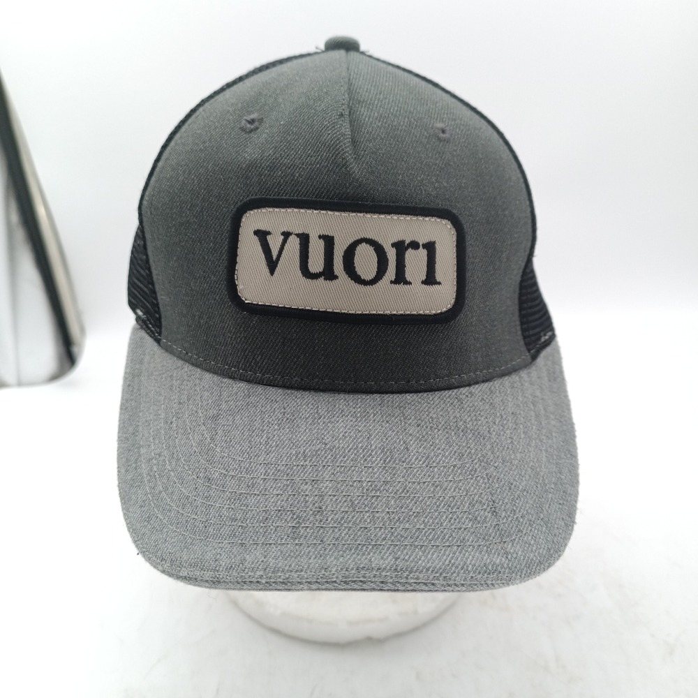 Vuori Mens Charcoal Grey Black Mesh Back Snapback Trucker Hat Logo Patch #8